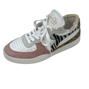 Diadora Heritage Women's White Sneaker with Pink Suede & Leopard Print Detail